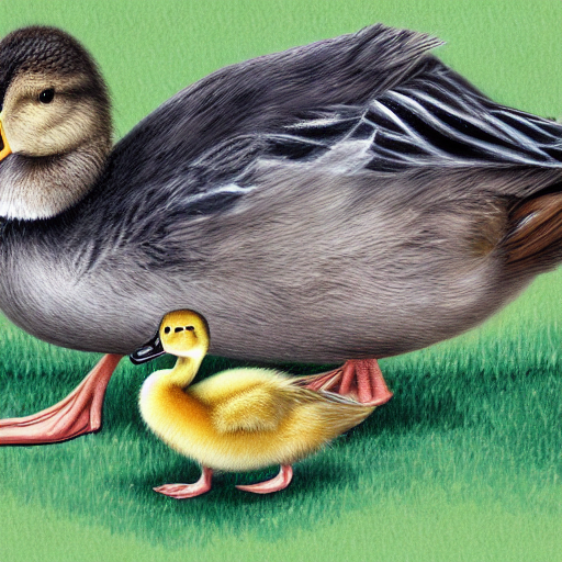 AI generated illustration of a duck with a duckling.
