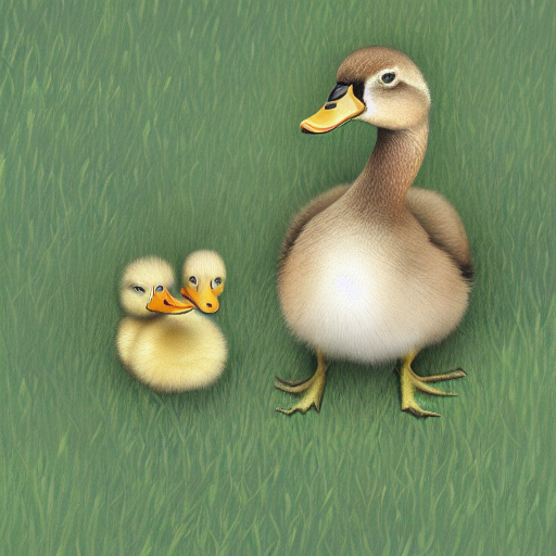 AI generated illustration of a duck with a duckling with two heads.