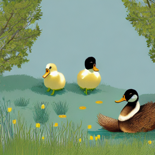 AI generated illustration of a duck with two ducklings.