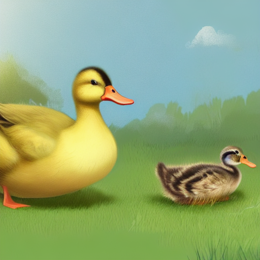 AI generated illustration of a duck with one duckling.