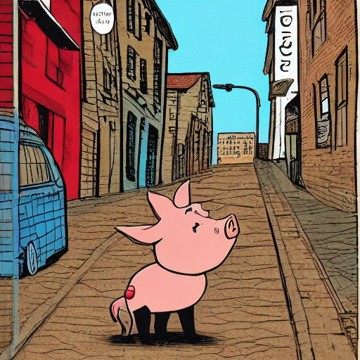 AI generated illustration of a pig in a street.
